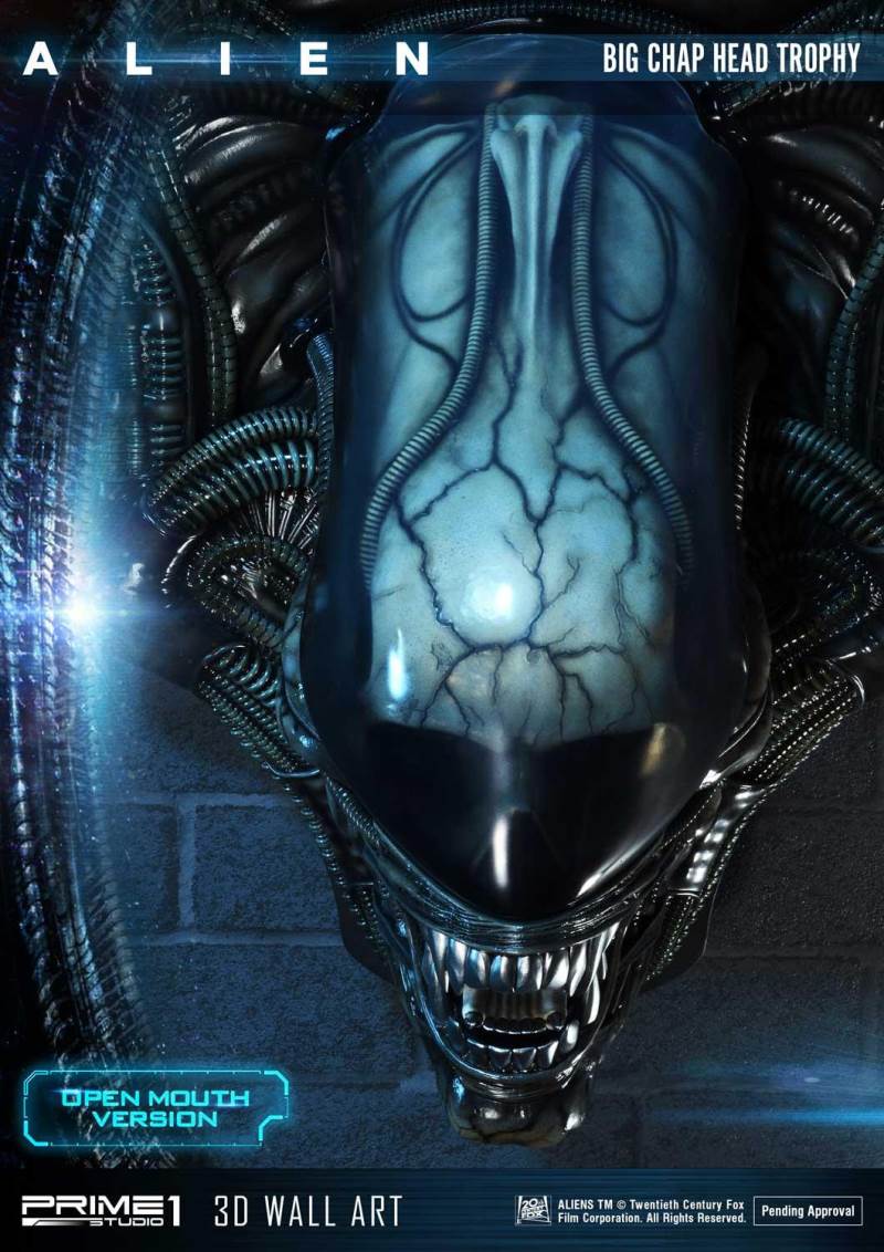 Alien Big Chap Head Trophy 3D Wall ArtOpen Mouth Version