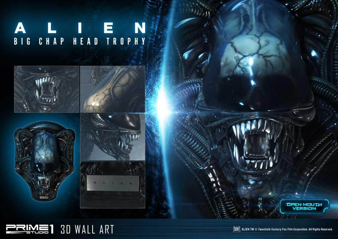 Alien Big Chap Head Trophy 3D Wall ArtOpen Mouth Version