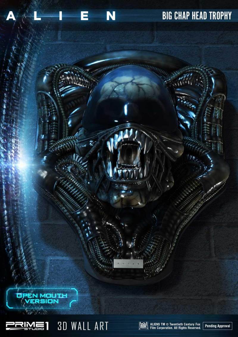 Alien Big Chap Head Trophy 3D Wall ArtOpen Mouth Version