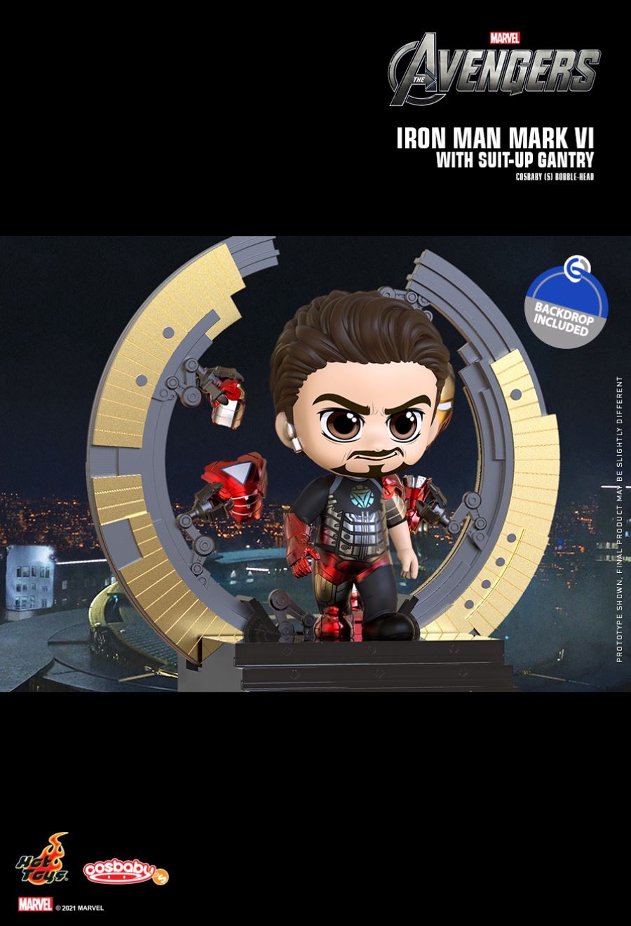 THE AVENGERS IRON MAN MARK VI WITH SUIT-UP GANTRY COSBABY (S) BOBBLE-HEAD