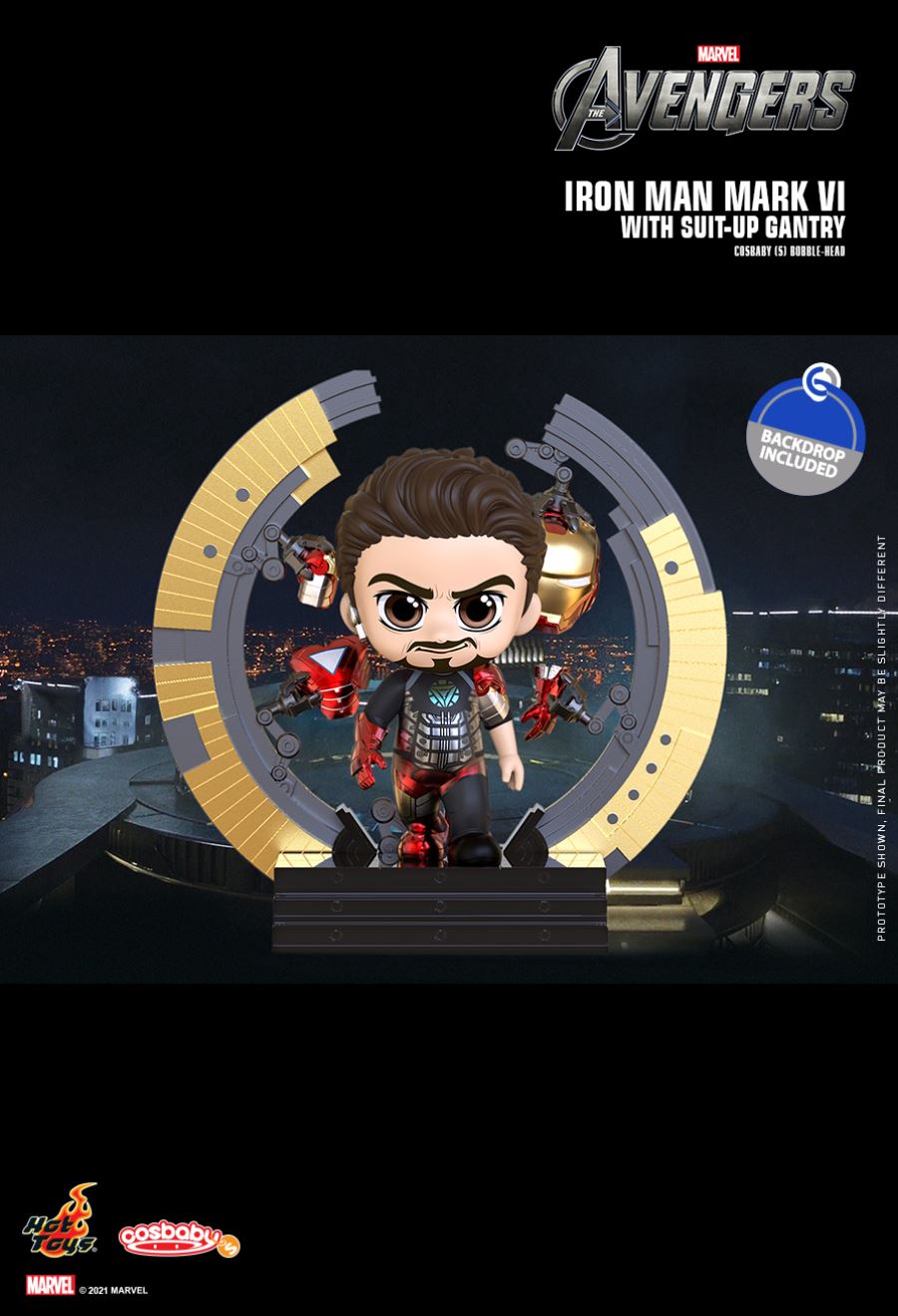 THE AVENGERS IRON MAN MARK VI WITH SUIT-UP GANTRY COSBABY (S) BOBBLE-HEAD