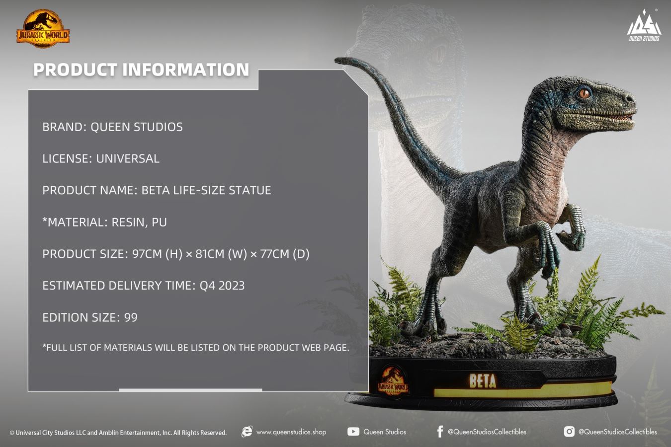Jurassic World Dominion: Beta Life-Size Statue