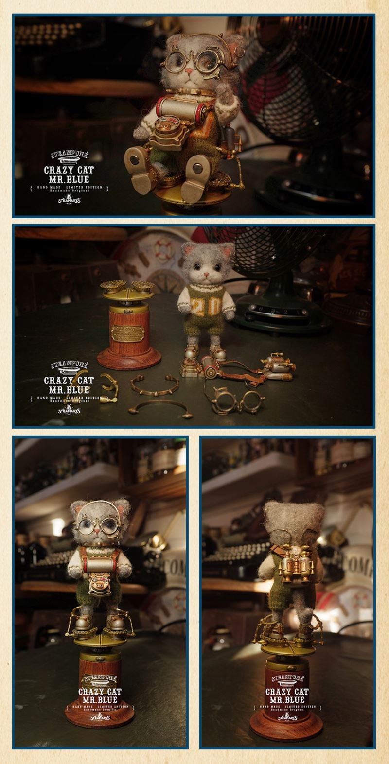 CRAZY CAT MR.BLUE (Silver Wool Felt Handmade Limited Edition)