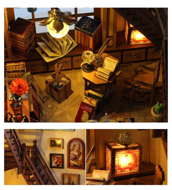 Miniature Dollhouse Magic Bookstore Wooden Handmade Kit