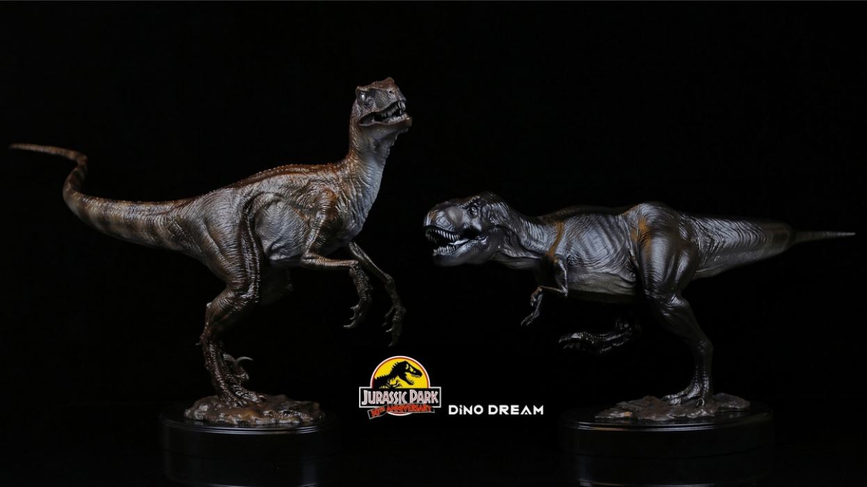 Jurassic Park 30th Anniversary Tyrannosaurus / Velociraptor Bronze Statue