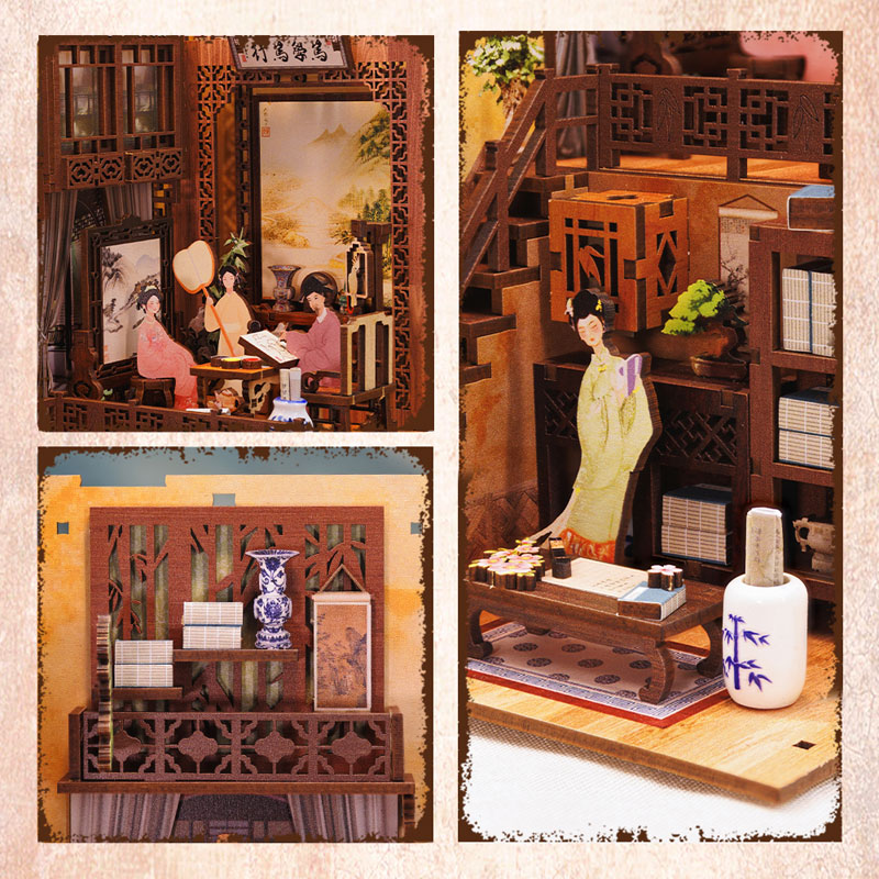 Miniature Doll House Ink Rhyme Bookstore Wooden Handmade Kit