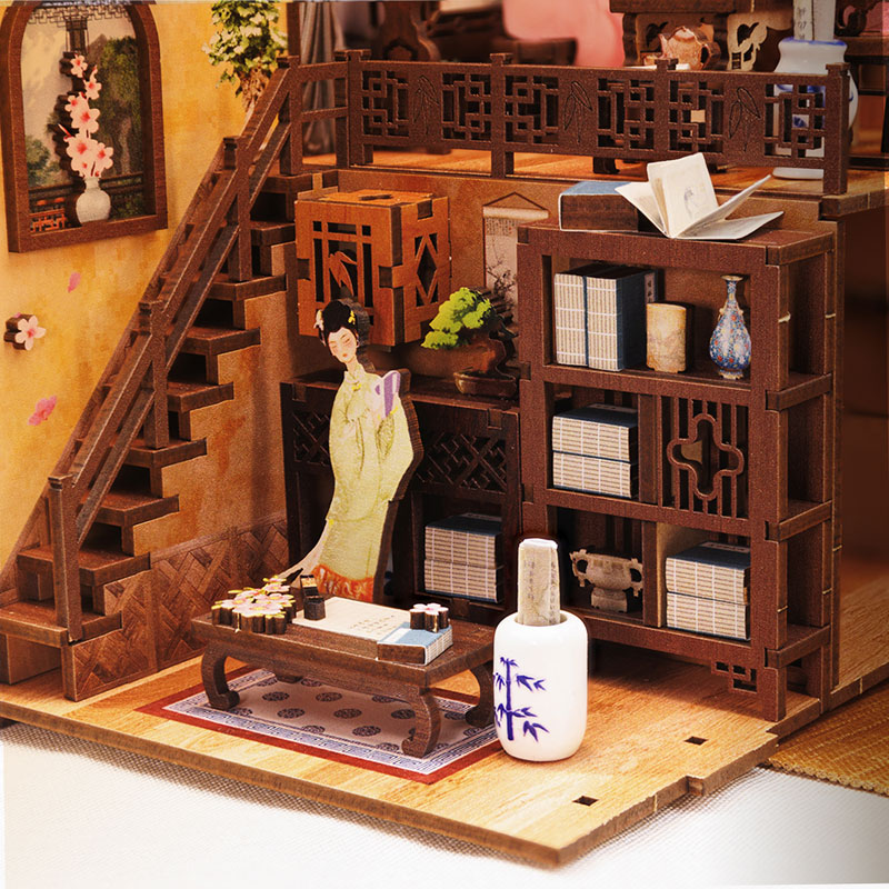 Miniature Doll House Ink Rhyme Bookstore Wooden Handmade Kit