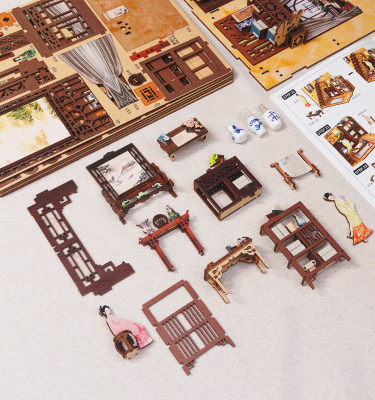 Miniature Doll House Ink Rhyme Bookstore Wooden Handmade Kit