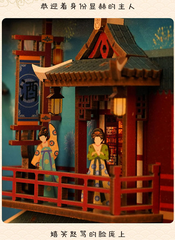 Miniature Doll House The Banquet of Tang Dynasty Wooden Handmade Kit w/Motion Detector