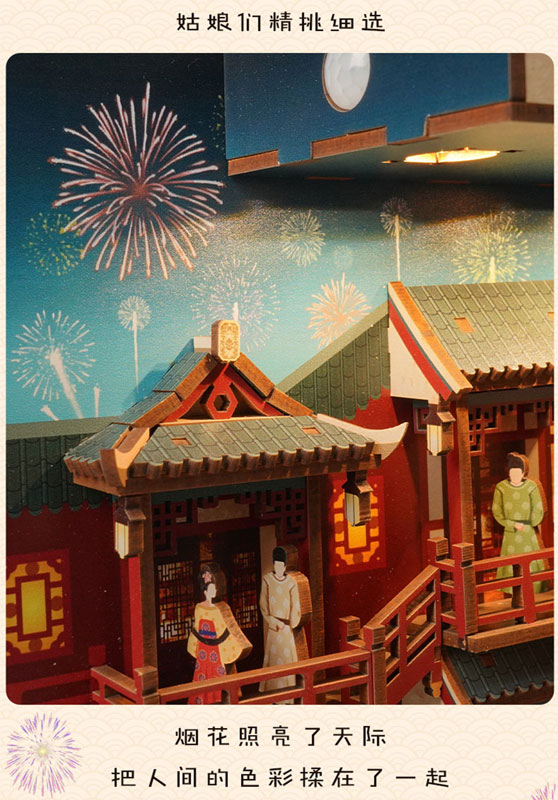 Miniature Doll House The Banquet of Tang Dynasty Wooden Handmade Kit w/Motion Detector