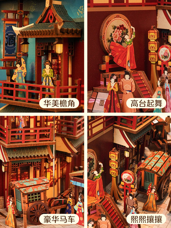Miniature Doll House The Banquet of Tang Dynasty Wooden Handmade Kit w/Motion Detector
