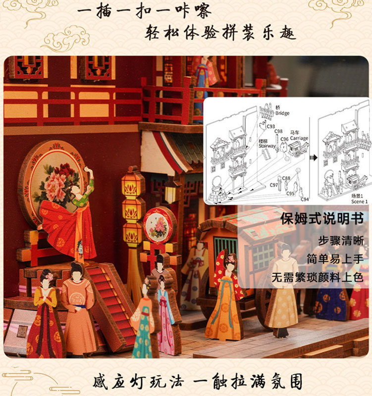 Miniature Doll House The Banquet of Tang Dynasty Wooden Handmade Kit w/Motion Detector