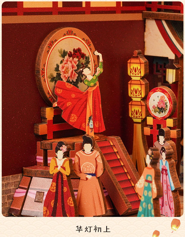 Miniature Doll House The Banquet of Tang Dynasty Wooden Handmade Kit w/Motion Detector
