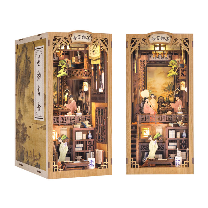 Miniature Doll House Ink Rhyme Bookstore Wooden Handmade Kit