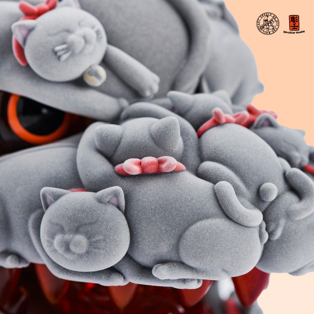 Lucky Cat Red Lotus original color flocking version