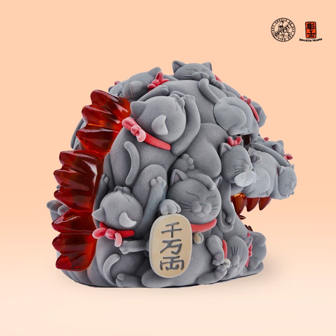 Lucky Cat Red Lotus original color flocking version