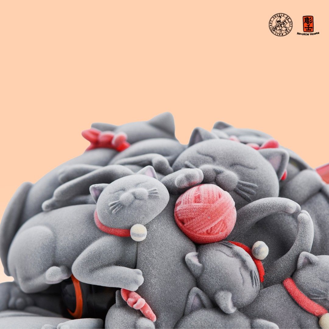 Lucky Cat Red Lotus original color flocking version