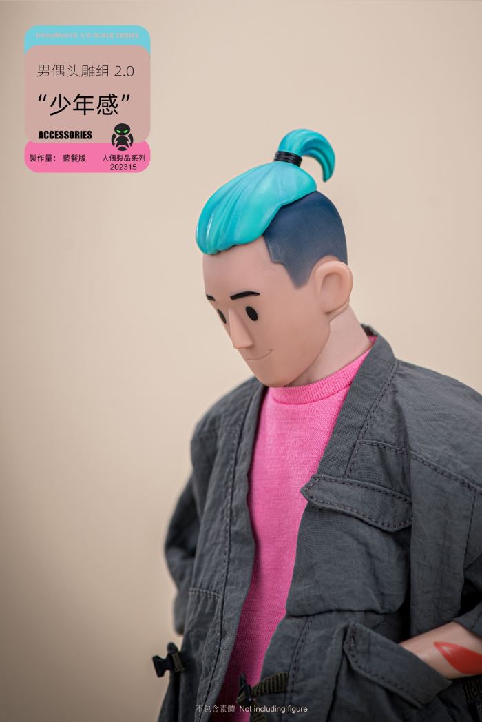 Male Doll Head Sculpture Set 2.0 Yellow Hair/Blue Hair 1/6