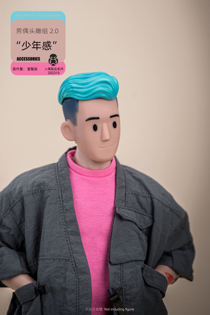 Male Doll Head Sculpture Set 2.0 Yellow Hair/Blue Hair 1/6