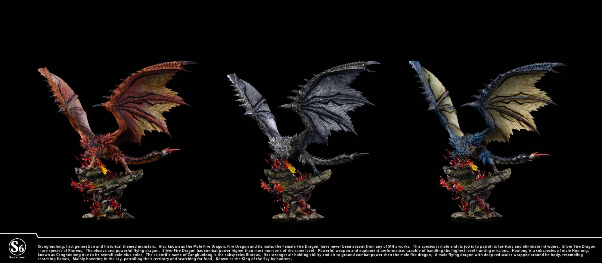 Silver Rathalos & Azure Rathalos & Rathalos - Monster Hunter