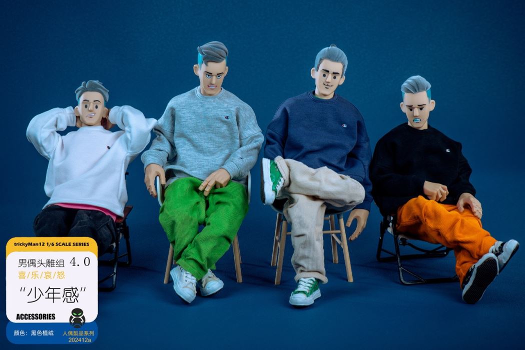 male doll head sculpt set 4.0 [black flocked hair/light brown flocked hair] 1/6