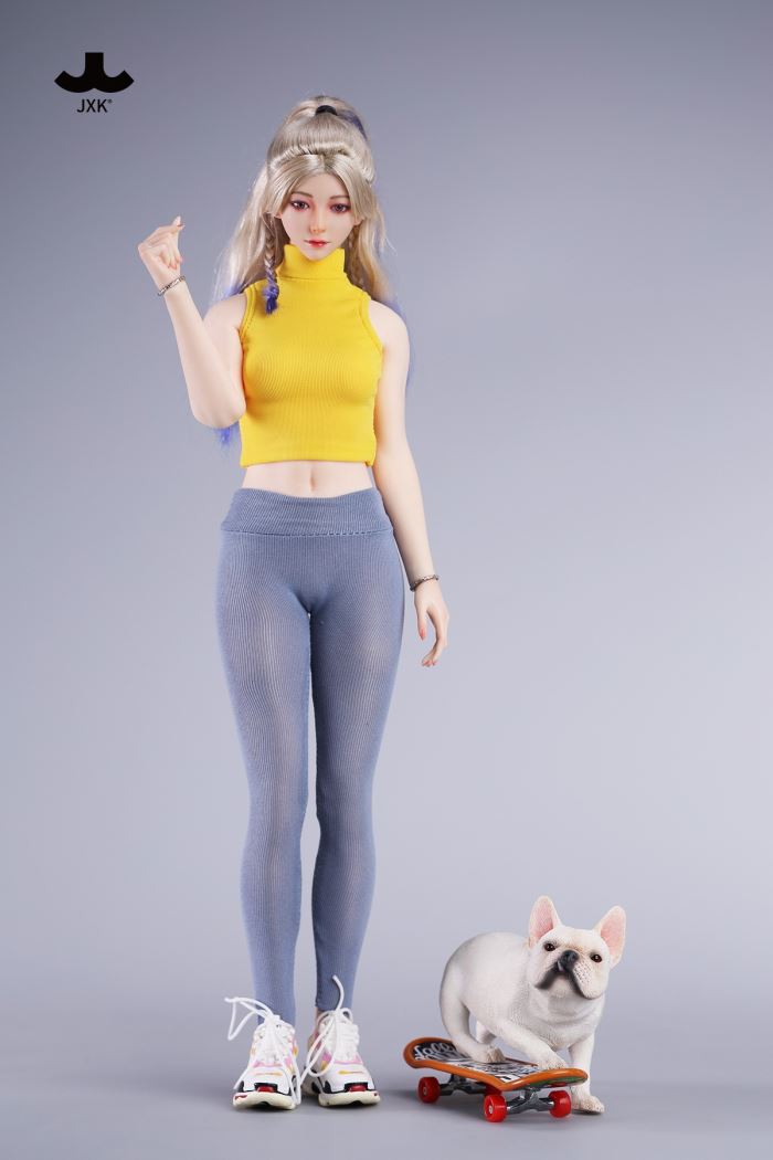 Skateboarding French Bulldog 1/6