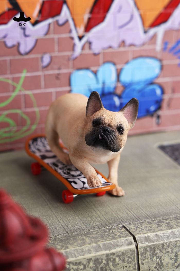 Skateboarding French Bulldog 1/6