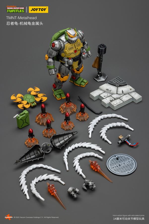 TMNT Ninja Turtles - Large Alligator Leather Head & Mechanical Turtle Metal Head 1/18