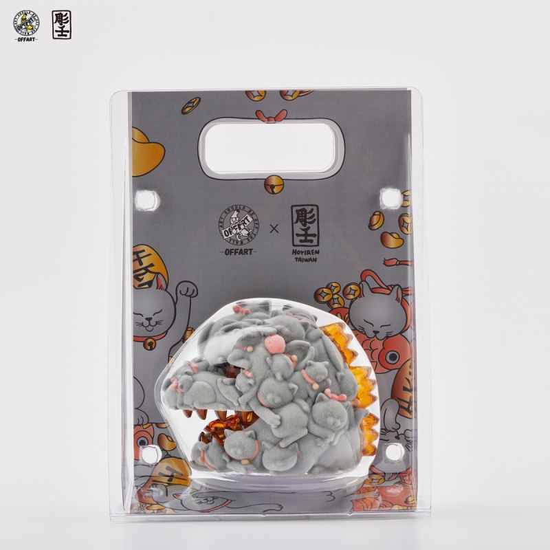 Hundred Cats Red Lotus Mini Fortune Head Sculpture - Flocked Version