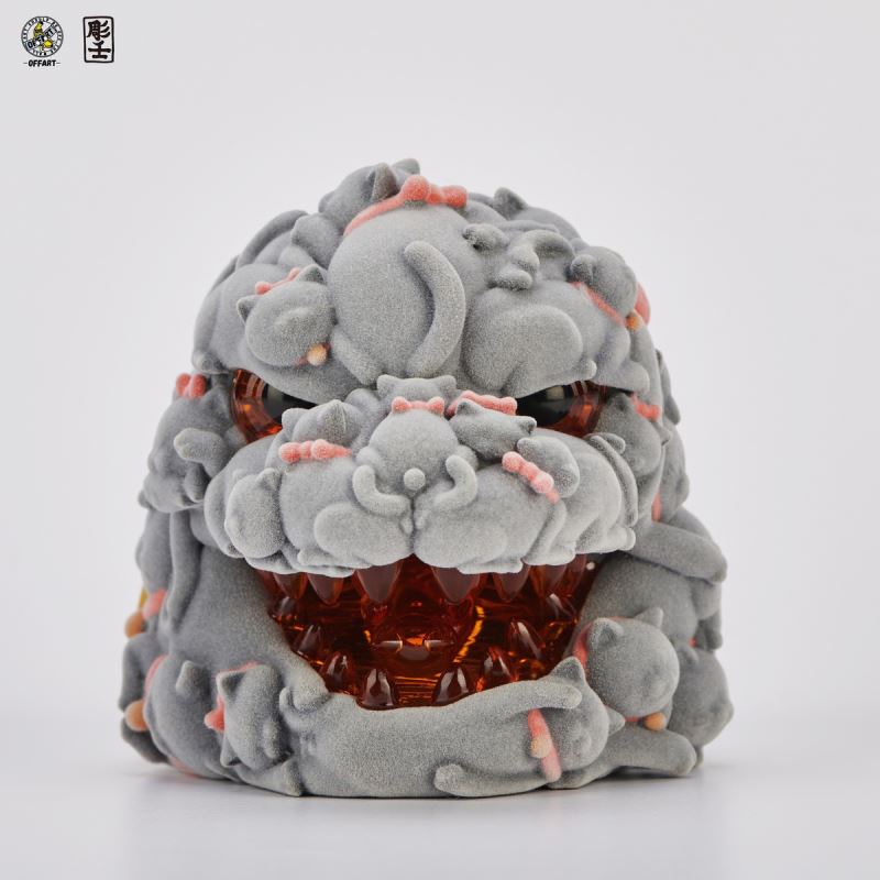 Hundred Cats Red Lotus Mini Fortune Head Sculpture - Flocked Version