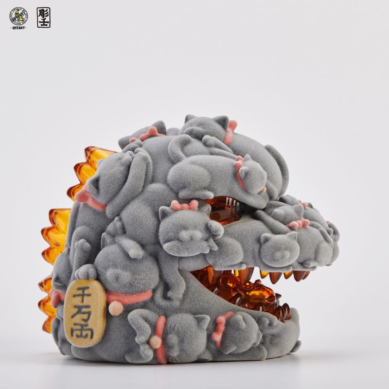 Hundred Cats Red Lotus Mini Fortune Head Sculpture - Flocked Version