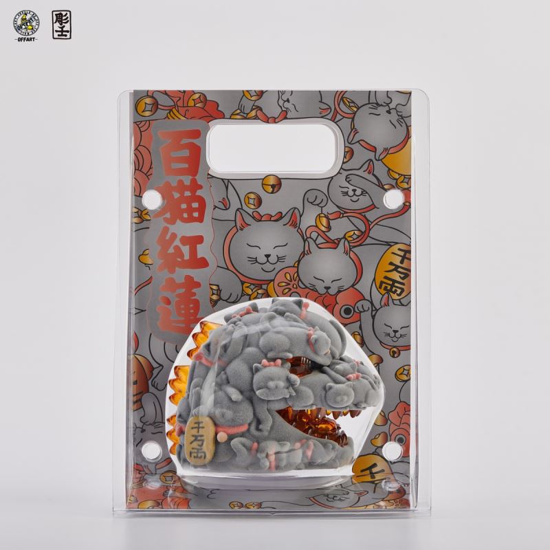 Hundred Cats Red Lotus Mini Fortune Head Sculpture - Flocked Version