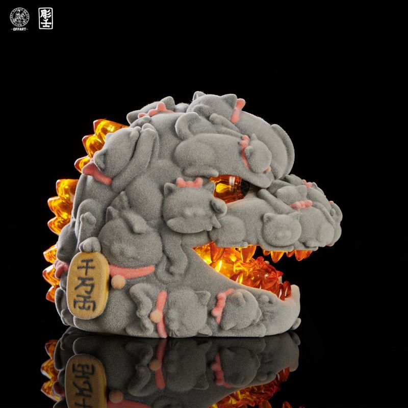 Hundred Cats Red Lotus Mini Fortune Head Sculpture - Flocked Version