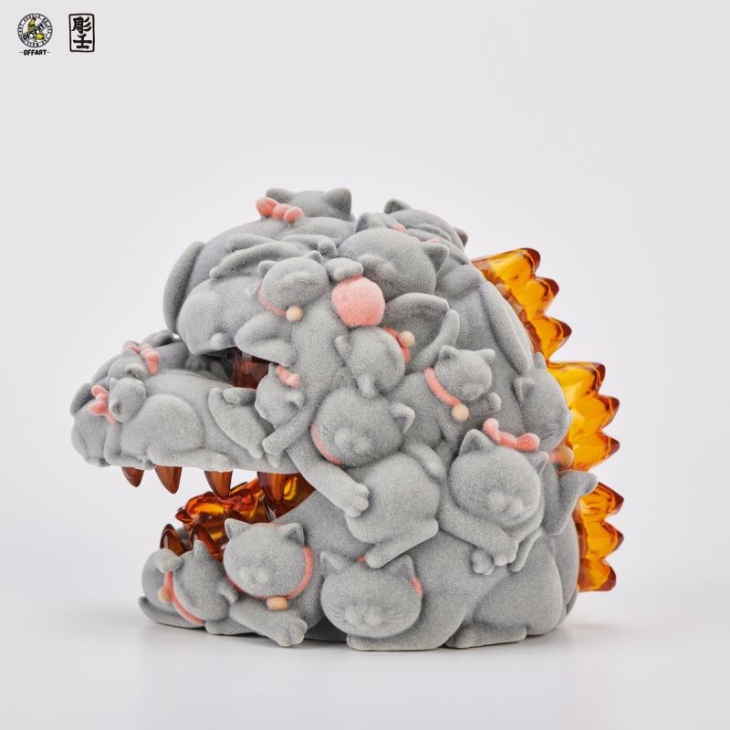 Hundred Cats Red Lotus Mini Fortune Head Sculpture - Flocked Version