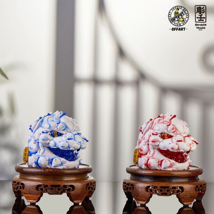 Hundred Cats Red Lotus Mini Fortune Head Carving