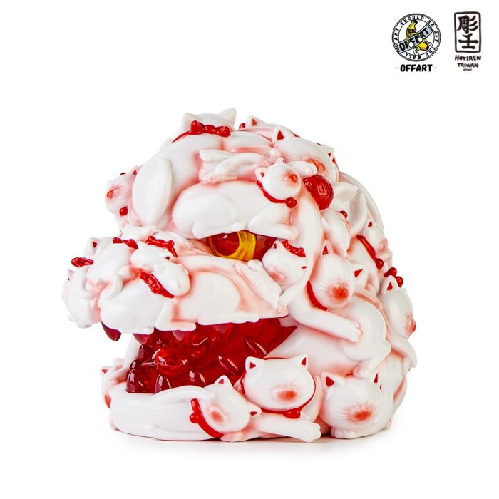 Hundred Cats Red Lotus Mini Fortune Head Carving