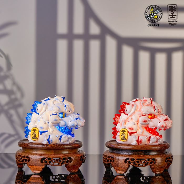 Hundred Cats Red Lotus Mini Fortune Head Carving