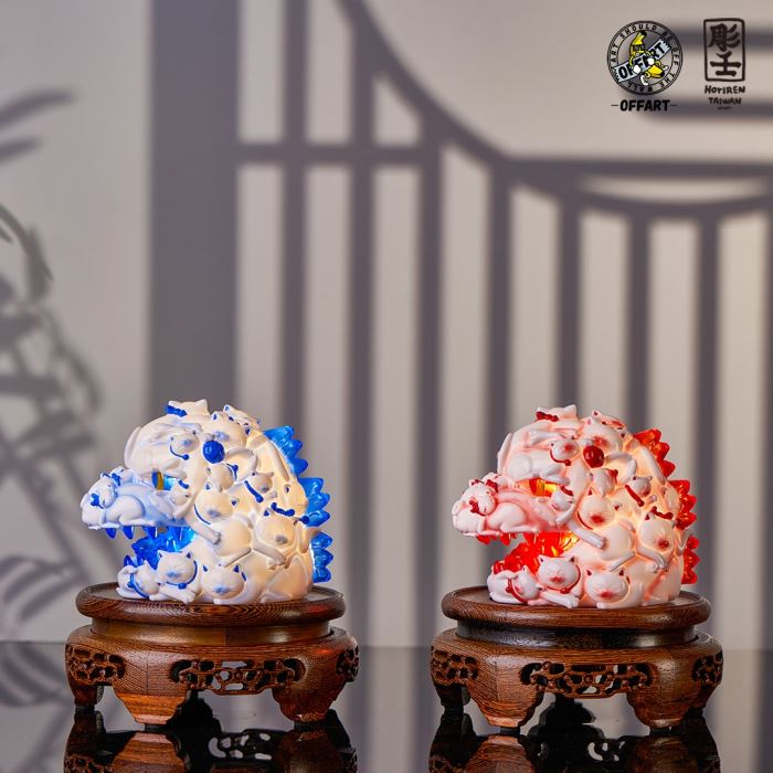 Hundred Cats Red Lotus Mini Fortune Head Carving