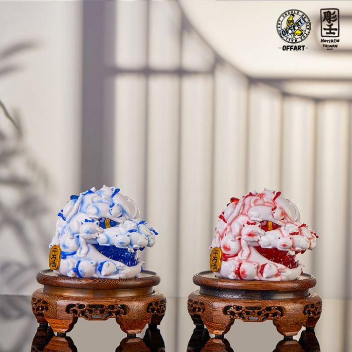 Hundred Cats Red Lotus Mini Fortune Head Carving