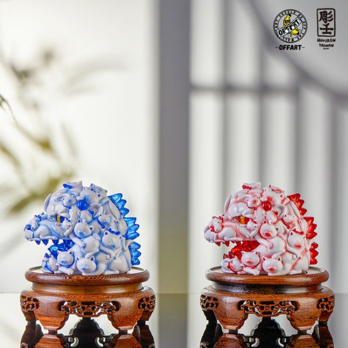 Hundred Cats Red Lotus Mini Fortune Head Carving