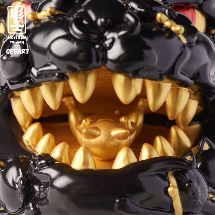 Hundred Cats Red Lotus Mini Mini Fortune Head Sculpture - Ink Gold Version