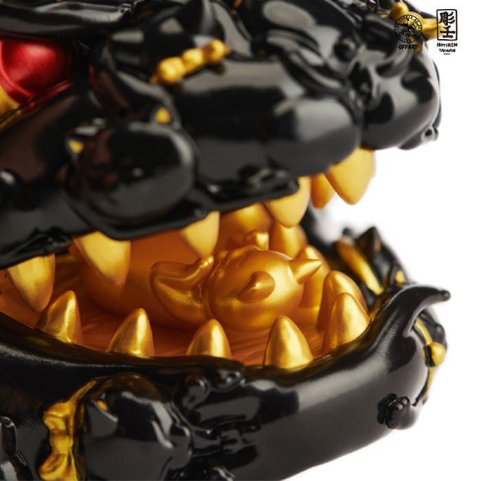 Hundred Cats Red Lotus Mini Mini Fortune Head Sculpture - Ink Gold Version