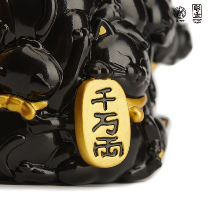 Hundred Cats Red Lotus Mini Mini Fortune Head Sculpture - Ink Gold Version