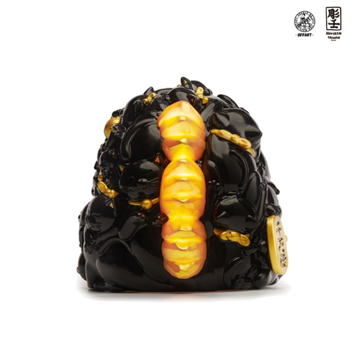 Hundred Cats Red Lotus Mini Mini Fortune Head Sculpture - Ink Gold Version