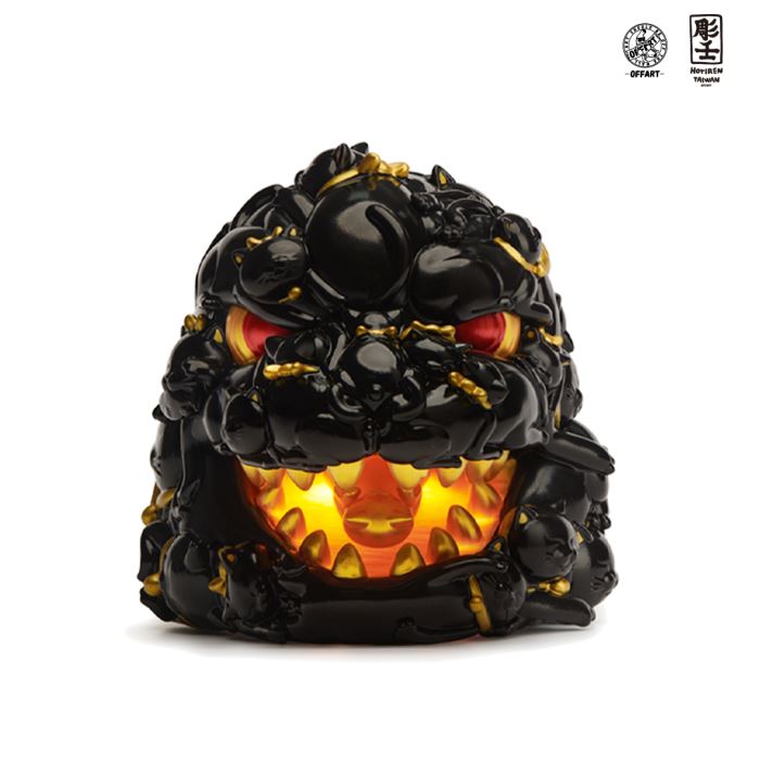 Hundred Cats Red Lotus Mini Mini Fortune Head Sculpture - Ink Gold Version