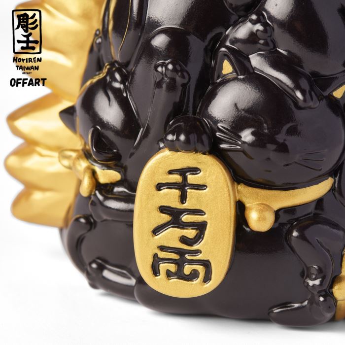 Hundred Cats Red Lotus Mini Mini Fortune Head Sculpture - Ink Gold Version