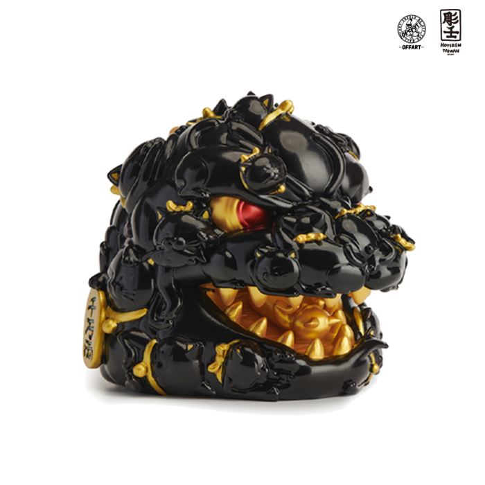 Hundred Cats Red Lotus Mini Mini Fortune Head Sculpture - Ink Gold Version