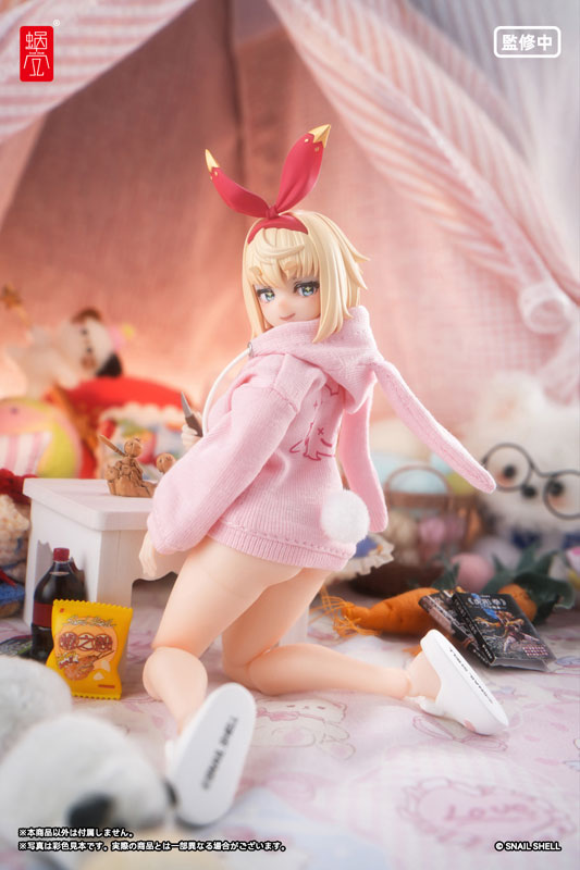 Bunny Ear Hoodie (Pink), Bunny Slippers (White) (DOLL ACCESSORY)