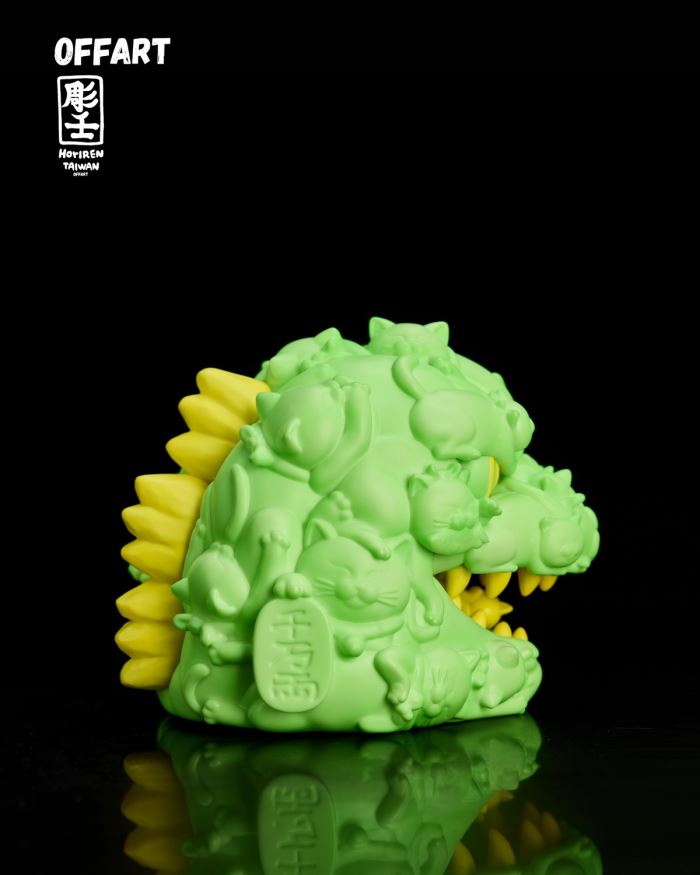 Hundred Cats Red Lotus Temperature Changing Mini Head Sculpture - Purple Flame Fusion Version