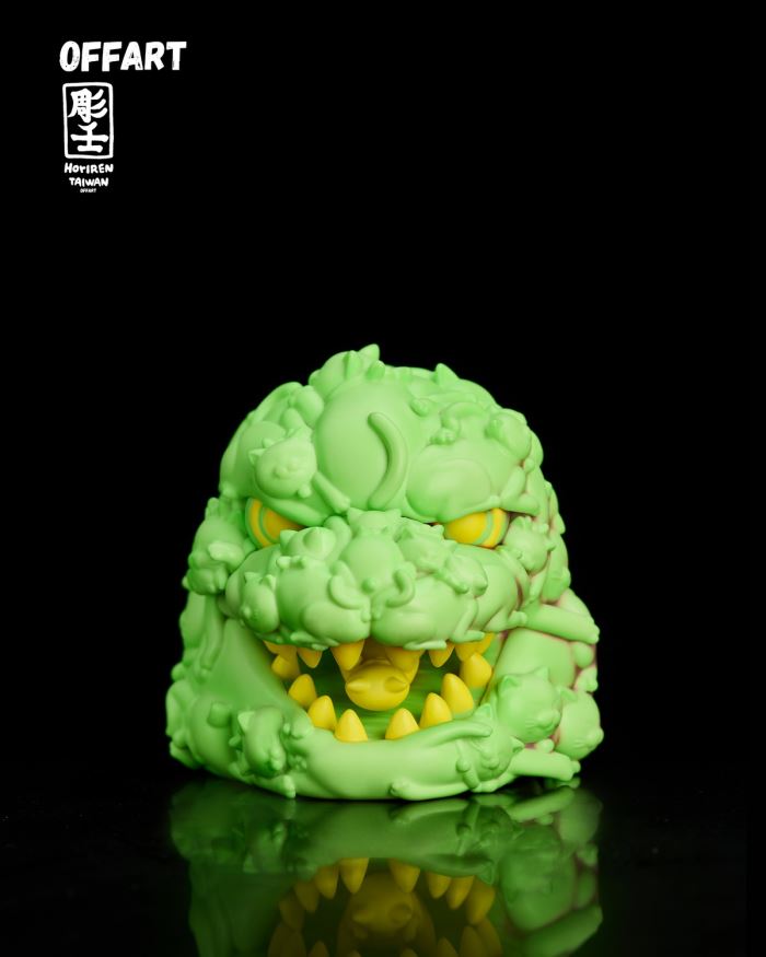 Hundred Cats Red Lotus Temperature Changing Mini Head Sculpture - Purple Flame Fusion Version